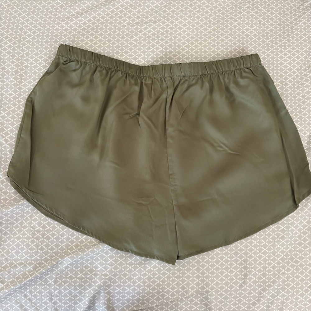 New Large Ettitude Green Sateen Pajama Lounge Shorts Bamboo - Picture 5 of 13